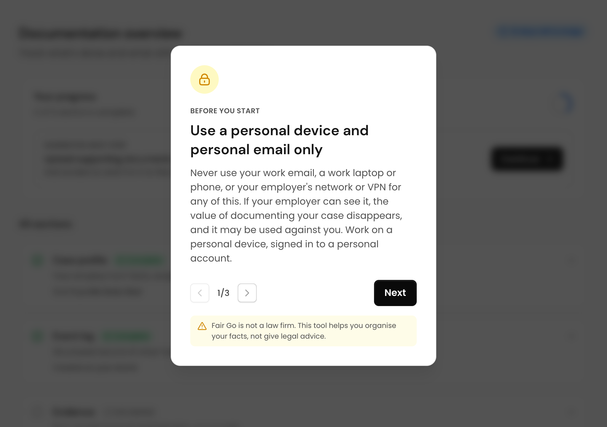 Fair Go case overview with documentation progress