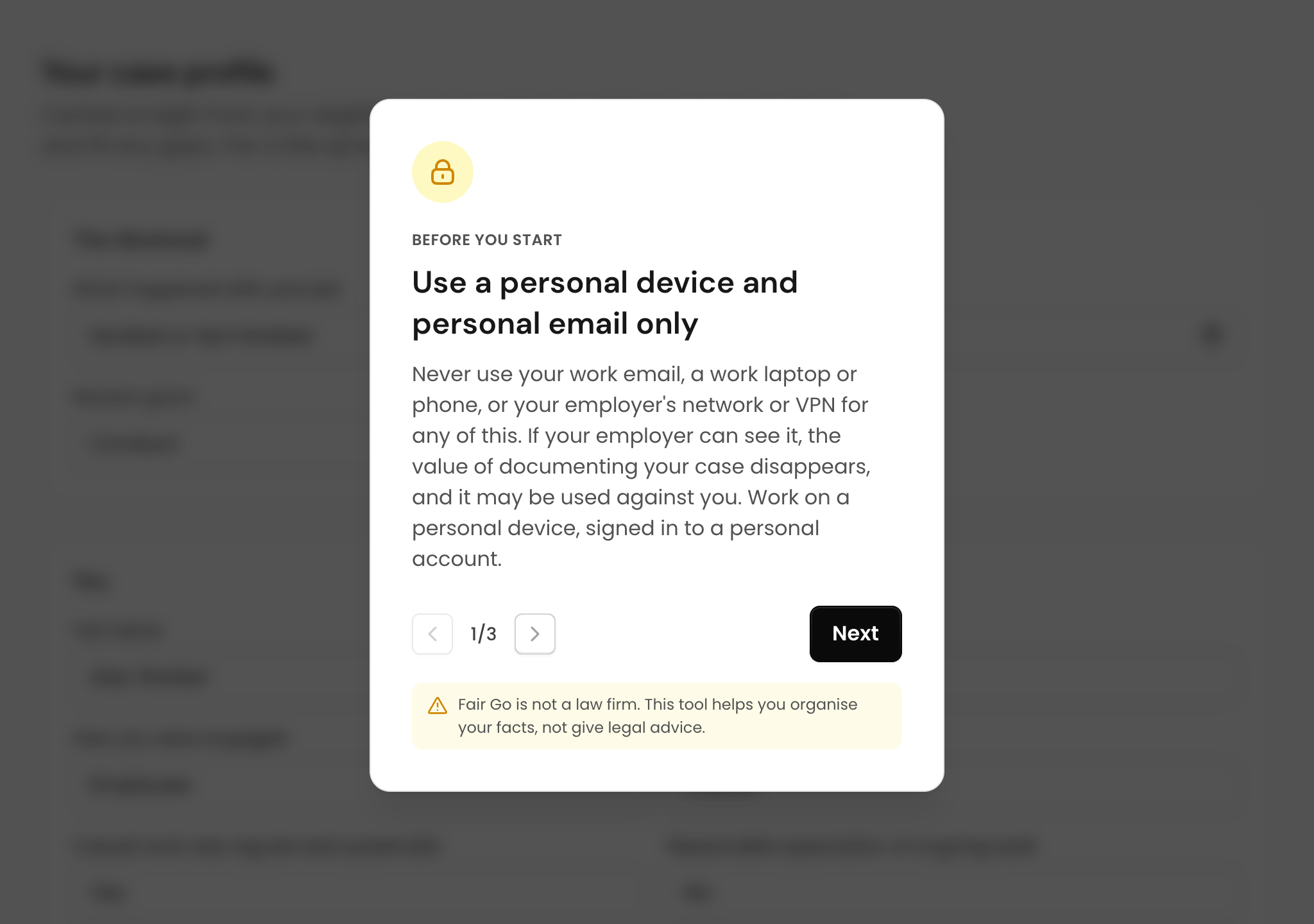 Fair Go case profile form