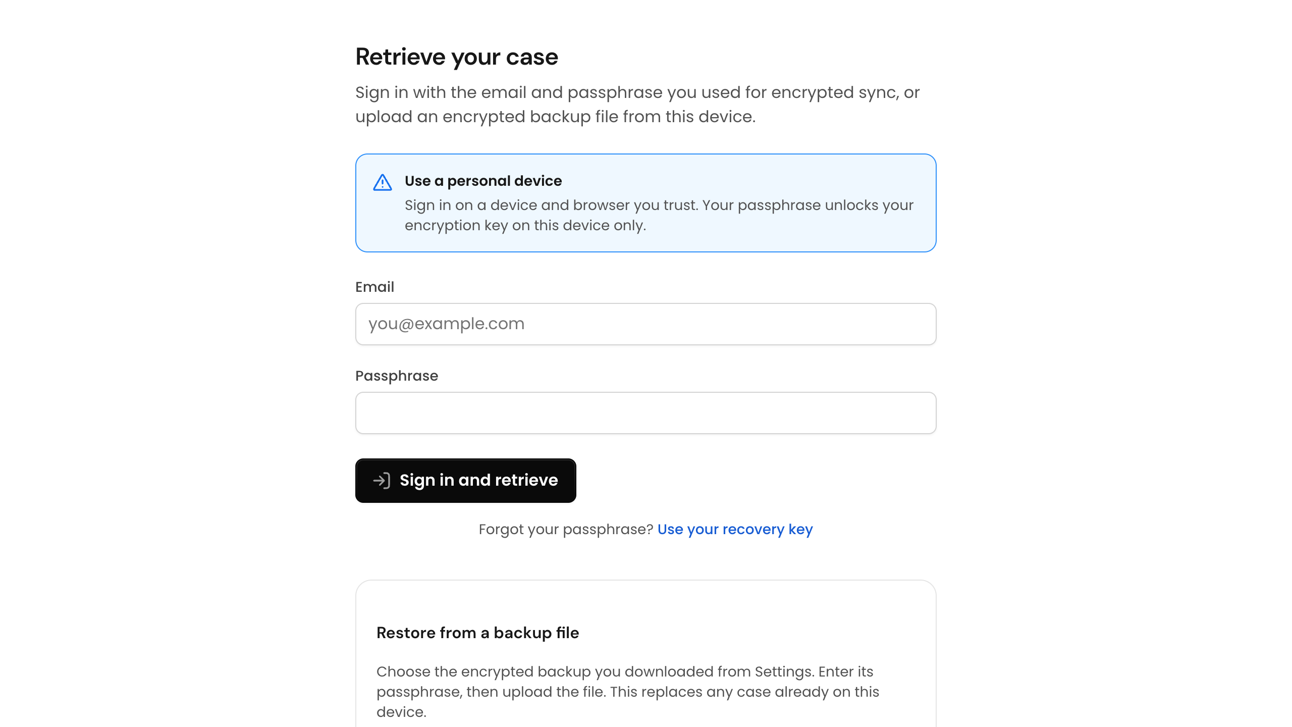 Fair Go retrieve case screen